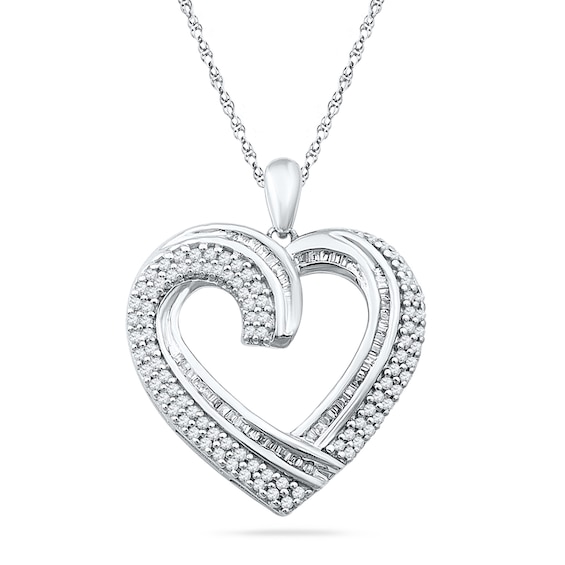 0.75 CT. T.W. Diamond Double Row Heart Pendant in Sterling Silver