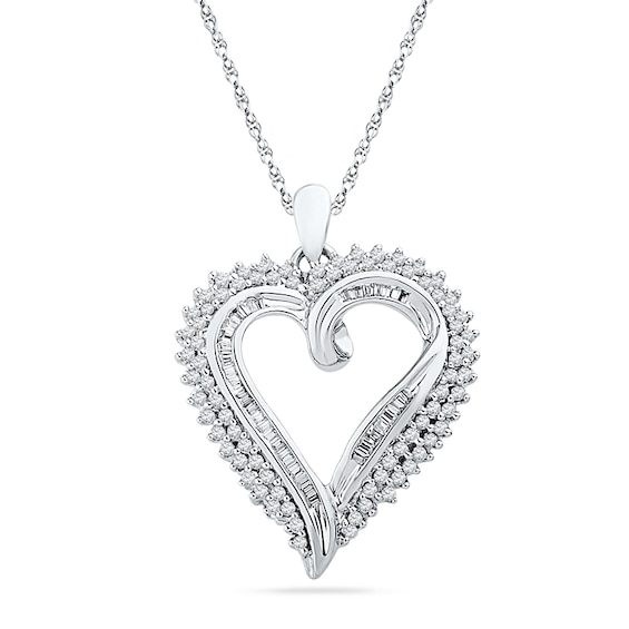 1.00 CT. T.W. Diamond Shadow Heart Pendant in Sterling Silver