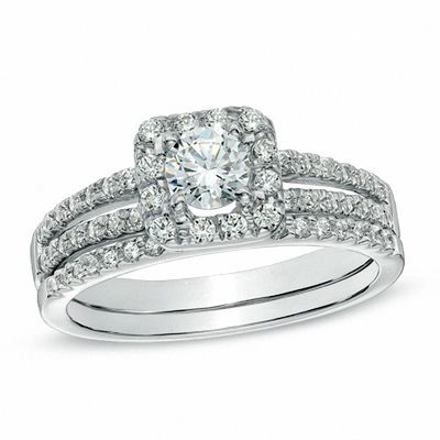 1.00 CT. T.W. Diamond Split Shank Bridal Set in 10K White Gold