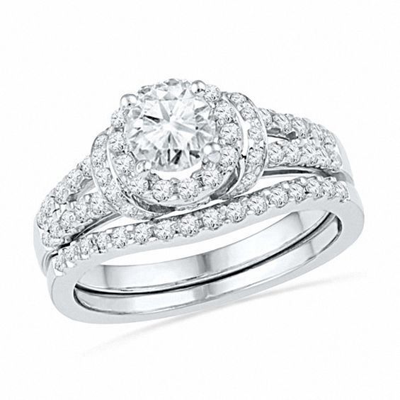 1.25 CT. T.W. Diamond Collar Bridal Set in 14K White Gold