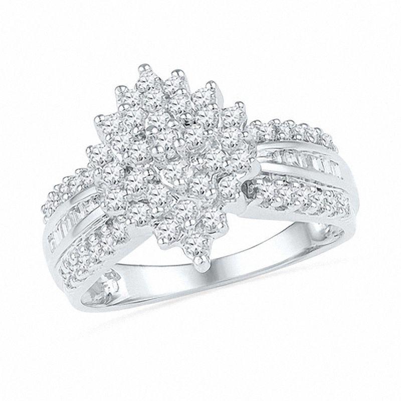 0.75 CT. T.W. Diamond Marquise Cluster Engagement Ring in 10K White Gold|Peoples Jewellers