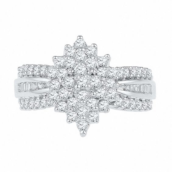 0.75 CT. T.W. Diamond Marquise Cluster Engagement Ring in 10K White Gold