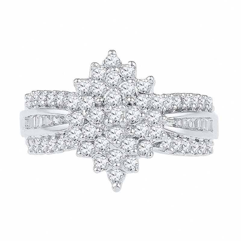 0.75 CT. T.W. Diamond Marquise Cluster Engagement Ring in 10K White Gold|Peoples Jewellers
