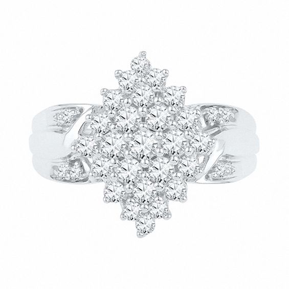 0.60 CT. T.W. Diamond Marquise Cluster Ring in 10K Gold