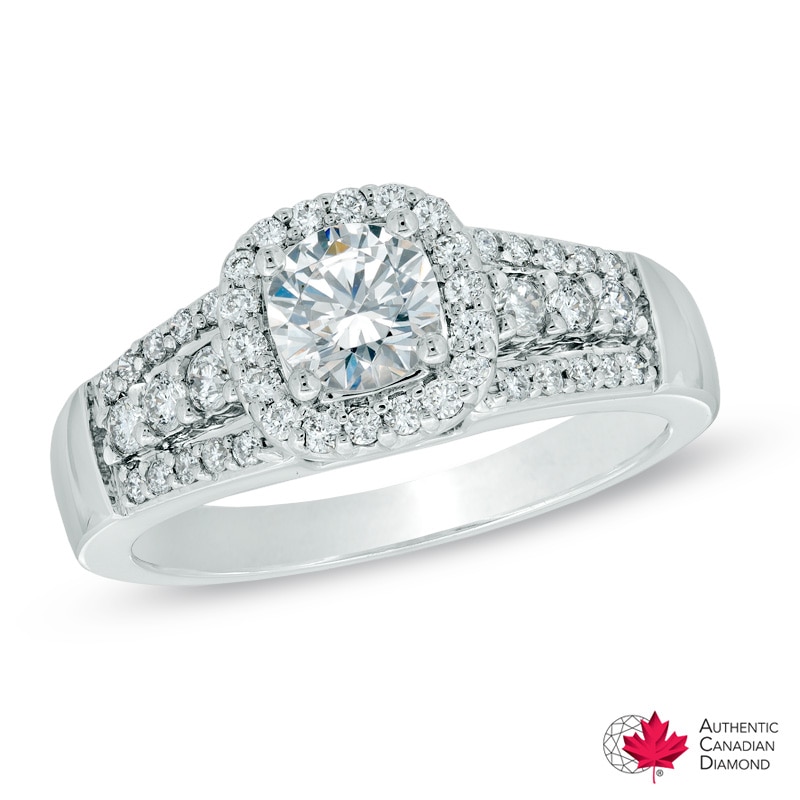 1.00 CT. T.W. Certified Canadian Diamond Frame Engagement Ring in 14K White Gold (I/I2)|Peoples Jewellers