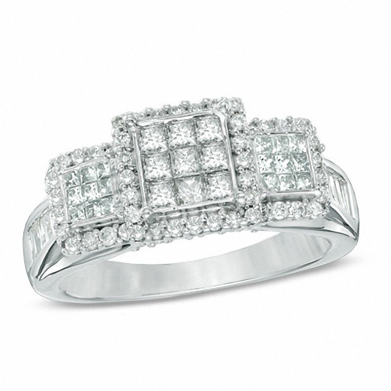 1.00 CT. T.W. Princess-Cut Composite Diamond Three Stone Frame Ring in 10K White Gold|Peoples Jewellers