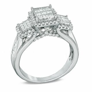 1.00 CT. T.W. Princess-Cut Composite Diamond Three Stone Frame Ring in 10K White Gold