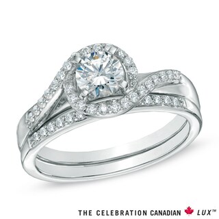 Celebration Canadian Lux® 0.73 CT. T.W. Certified Diamond Swirl Bridal Set in 18K White Gold (I/SI2)