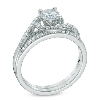 Celebration Canadian Lux® 0.73 CT. T.W. Certified Diamond Swirl Bridal Set in 18K White Gold (I/SI2)