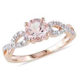6.0mm Morganite and 0.08 CT. T.W. Diamond Twist Ring in 10K Rose Gold