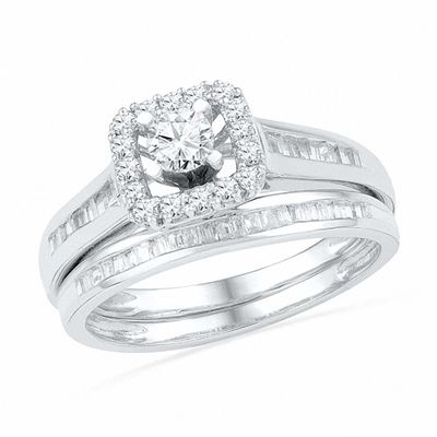 1.00 CT. T.W. Baguette Diamond Bridal Set in 10K White Gold