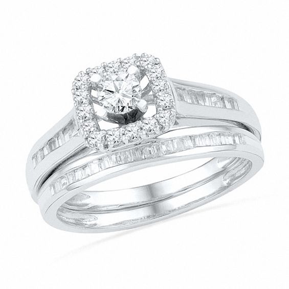 1.00 CT. T.W. Baguette Diamond Bridal Set in 10K White Gold