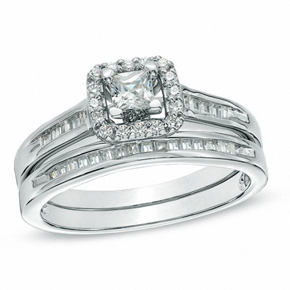 CT. T.W. Diamond Square Frame Bridal Set in 10K White Gold