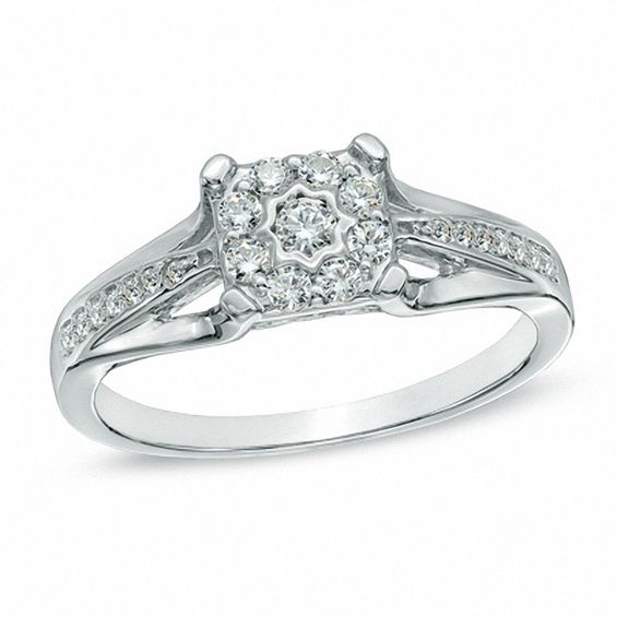 0.25 CT. T.W. Diamond Cluster Promise Ring in 10K White Gold