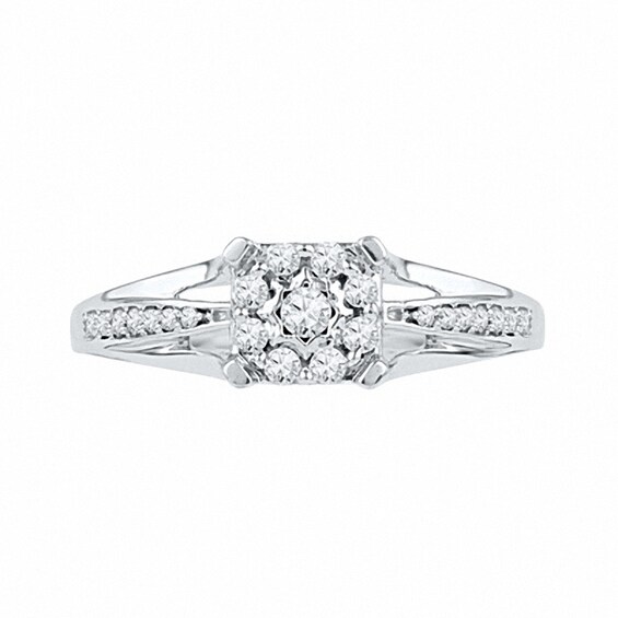 0.25 CT. T.W. Diamond Cluster Promise Ring in 10K White Gold