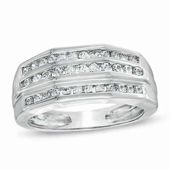 Men's 1.00 CT. T.W. Diamond Three Row Ring in 10K White Gold