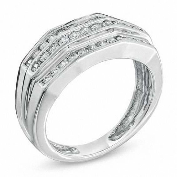 Men's 1.00 CT. T.W. Diamond Three Row Ring in 10K White Gold