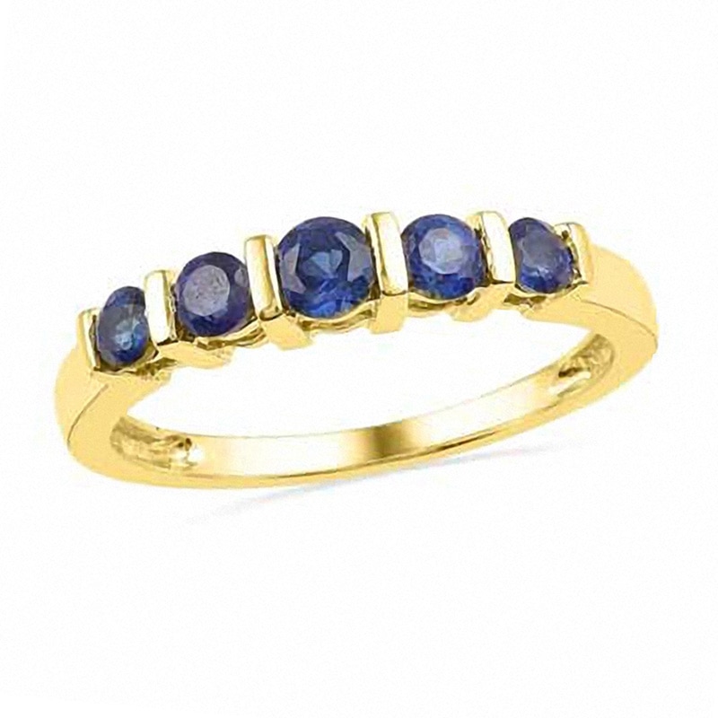Lab-Created Sapphire Five Stone Anniversary Band in 10K Gold|Peoples Jewellers