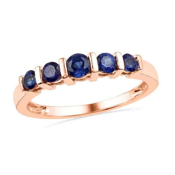 Lab-Created Sapphire Five Stone Anniversary Band in 10K Rose Gold