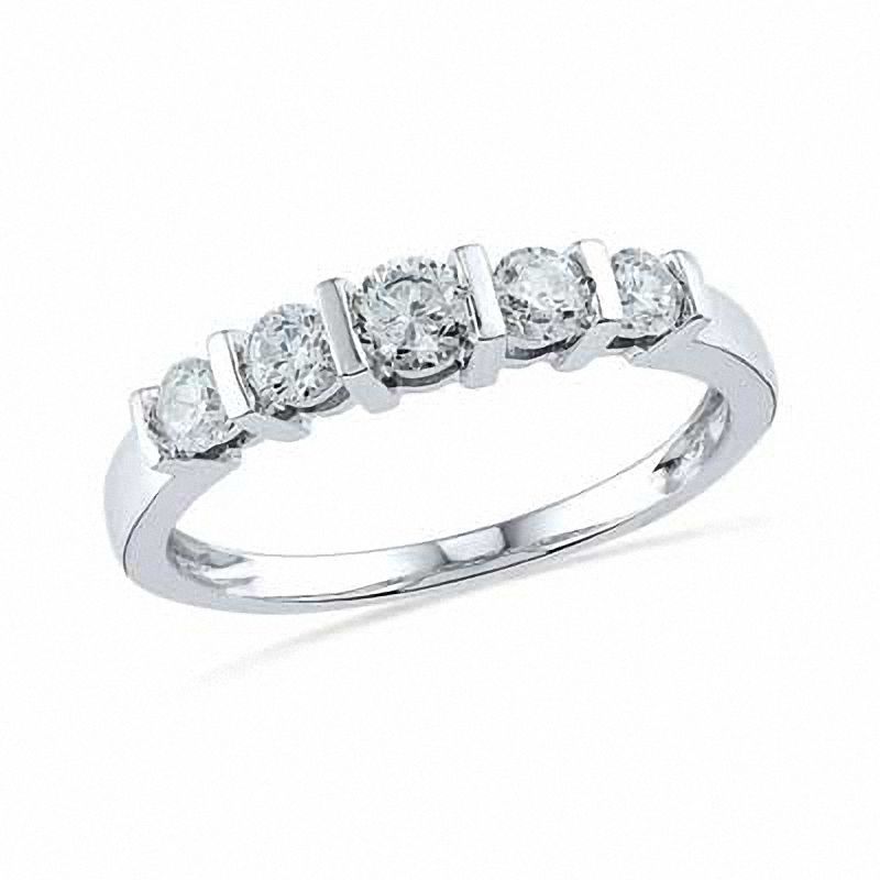 White Lab-Created Sapphire Five Stone Anniversary Band in 10K White Gold