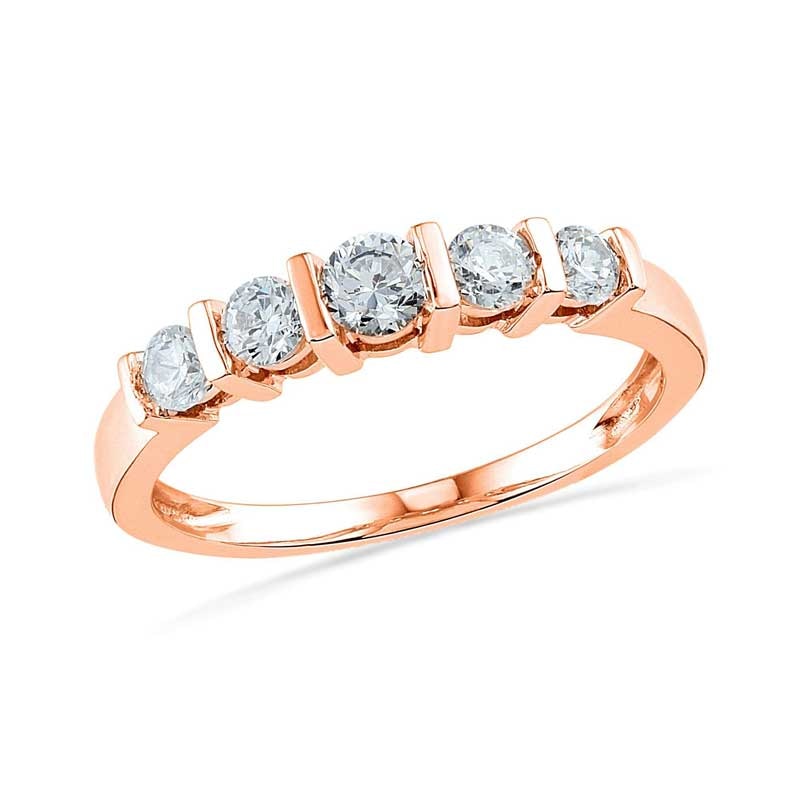 Main Image 1 of Lab-Created White Sapphire Five Stone Anniversary Band in 10K Rose Gold