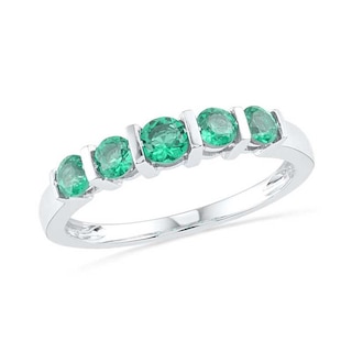 Lab-Created Emerald Five Stone Anniversary Band in Sterling Silver ...