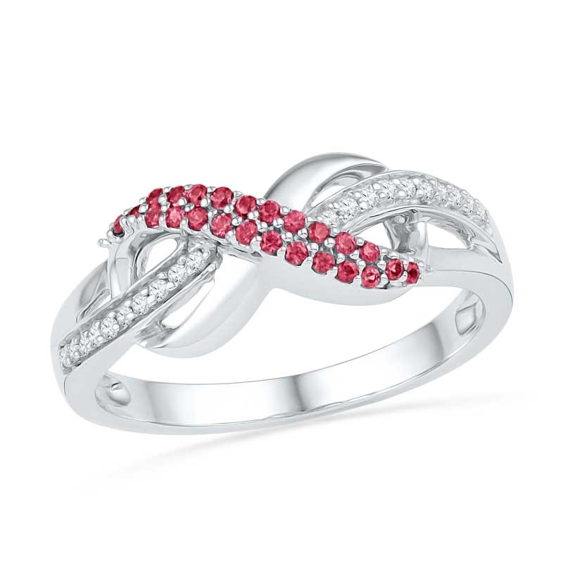 Lab-Created Ruby and Diamond Accent Infinity Loop Ring in Sterling Silver|Peoples Jewellers