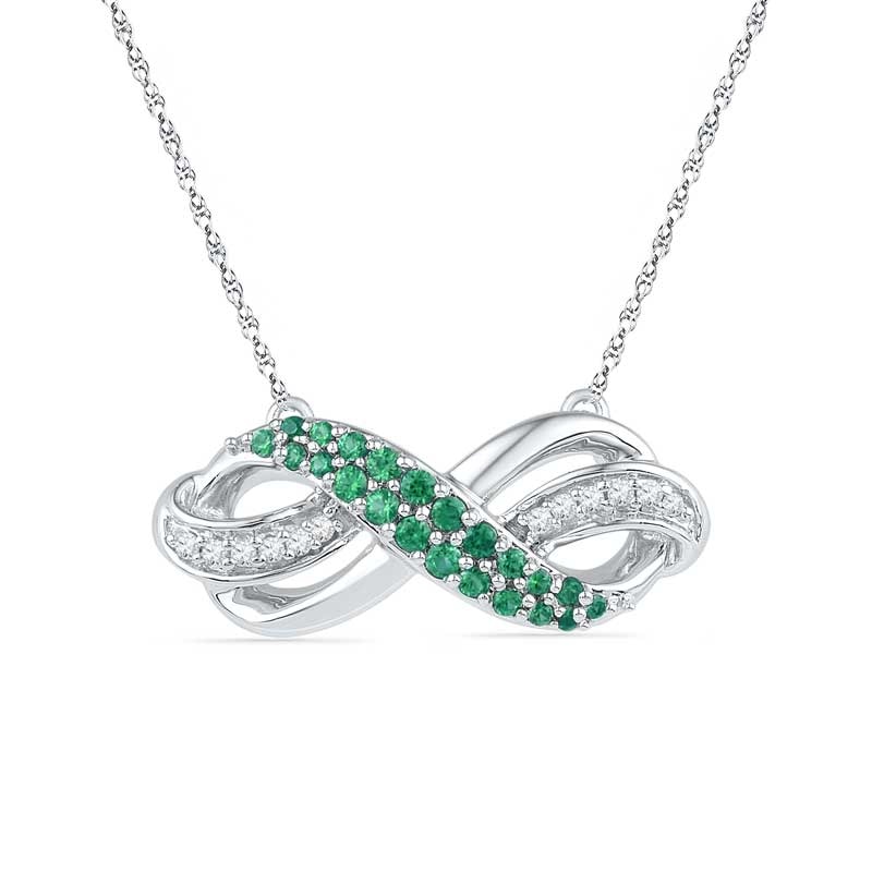 Lab-Created Emerald and Diamond Accent Infinity Loop Necklace in Sterling Silver