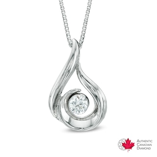 0.12 CT. Certified Canadian Diamond Solitaire Flame Pendant in 14K White Gold (I/I2) - 17"