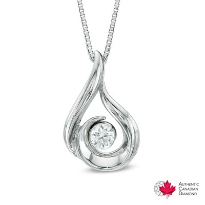 0.12 CT. Certified Canadian Diamond Solitaire Flame Pendant in 14K White Gold (I/I2) - 17"