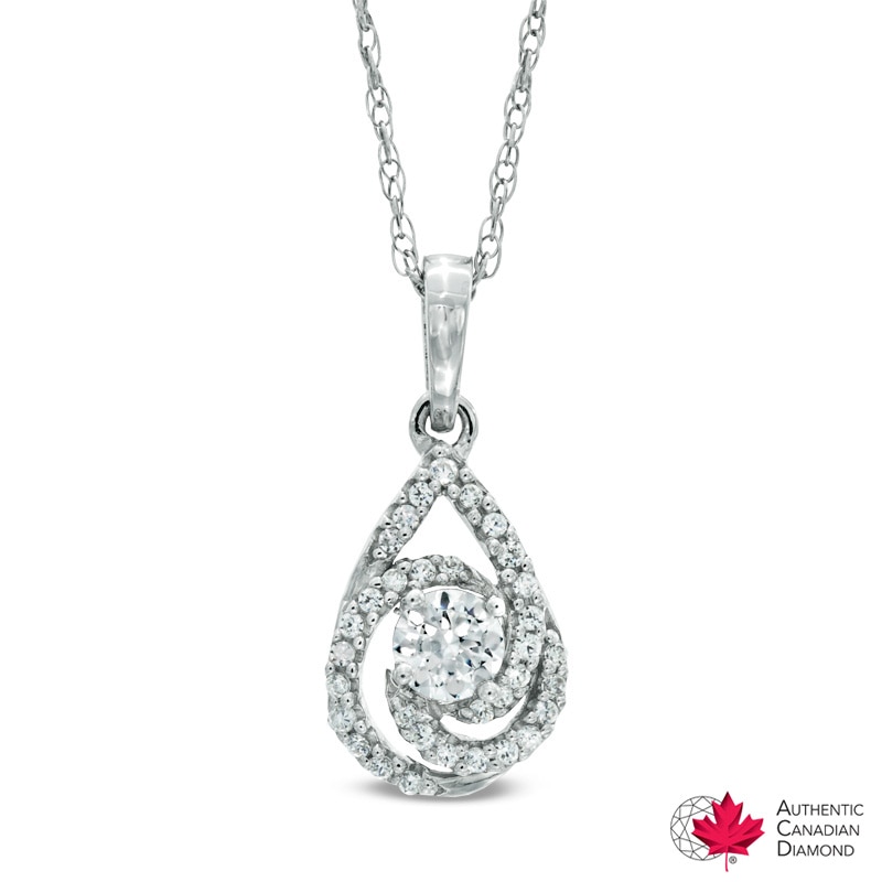 0.30 CT. T.W. Certified Canadian Diamond Teardrop Swirl Pendant in 14K White Gold (I/I2)