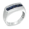 Men's Square-Cut Blue Sapphire and 0.12 CT. T.W. Diamond Ring in 10K White Gold