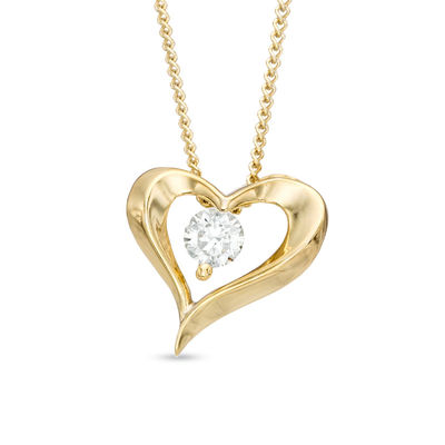 0.10 CT. Certified Canadian Diamond Solitaire Heart Pendant in 14K Gold (I/I2) - 17"