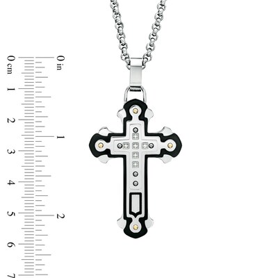 Men's Diamond Accent Cross Pendant in Two-Tone Stainless Steel - 24"