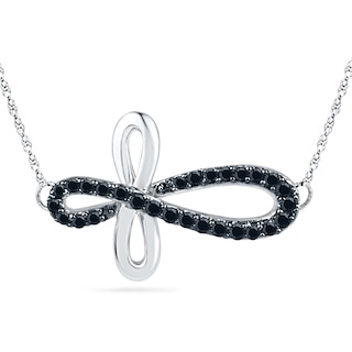 0.25 CT. T.W. Black Diamond Looped Sideways Cross Necklace in Sterling Silver