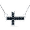 Thumbnail Image 0 of Black Diamond Accent Block Sideways Cross Necklace in Sterling Silver