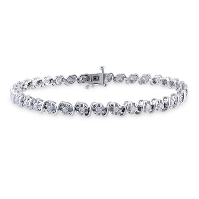 1.05 CT. T.W. Diamond "S" Tennis Bracelet in Sterling Silver - 7.25"