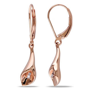 Diamond Accent Calla Lily Drop Earrings in Sterling Silver with Rose Rhodium