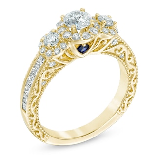 Vera Wang Love Collection 1.29 CT. T.W. Diamond Three Stone Frame Engagement Ring in 14K Gold