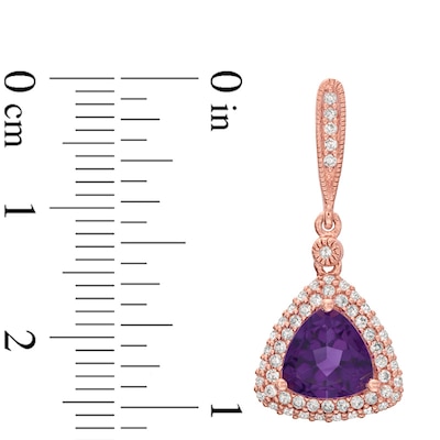 7.0mm Trillion-Cut Amethyst and Lab-Created White Sapphire Drop Earrings in Sterling Silver with 14K Rose Gold Plate