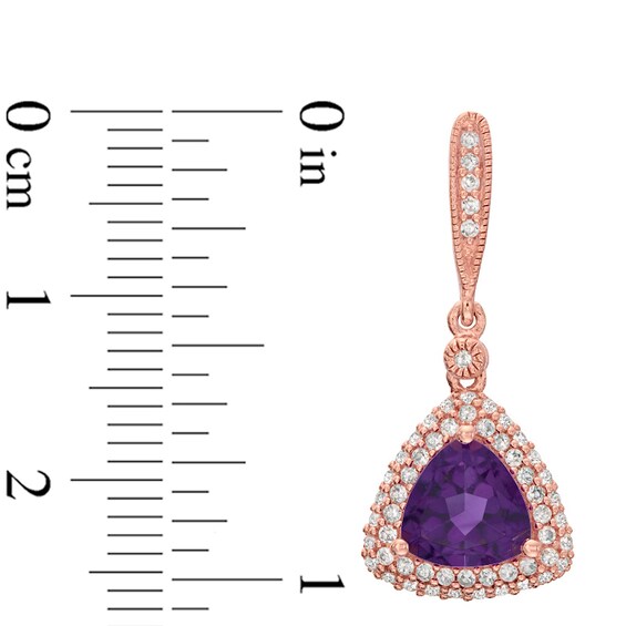 7.0mm Trillion-Cut Amethyst and Lab-Created White Sapphire Drop Earrings in Sterling Silver with 14K Rose Gold Plate