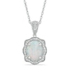Thumbnail Image 0 of Oval Lab-Created Opal and White Sapphire Scallop Frame Pendant in Sterling Silver