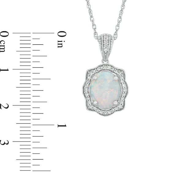 Oval Lab-Created Opal and White Sapphire Scallop Frame Pendant in Sterling Silver