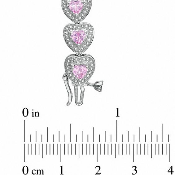 Heart-Shaped Lab-Created Pink Sapphire and Diamond Accent Bracelet in Sterling Silver - 7.25"