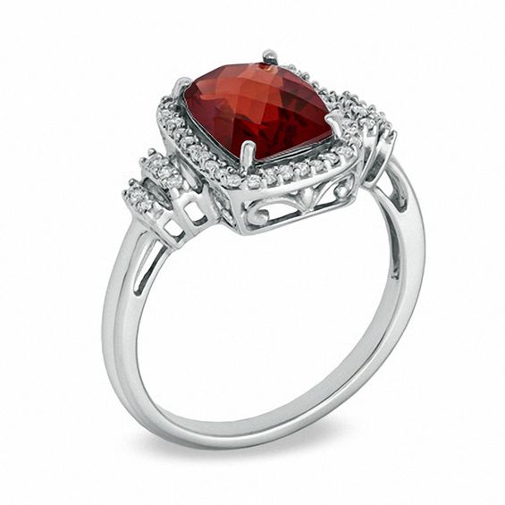 Cushion-Cut Garnet and 0.11 CT. T.W. Diamond Frame Ring in 10K White Gold