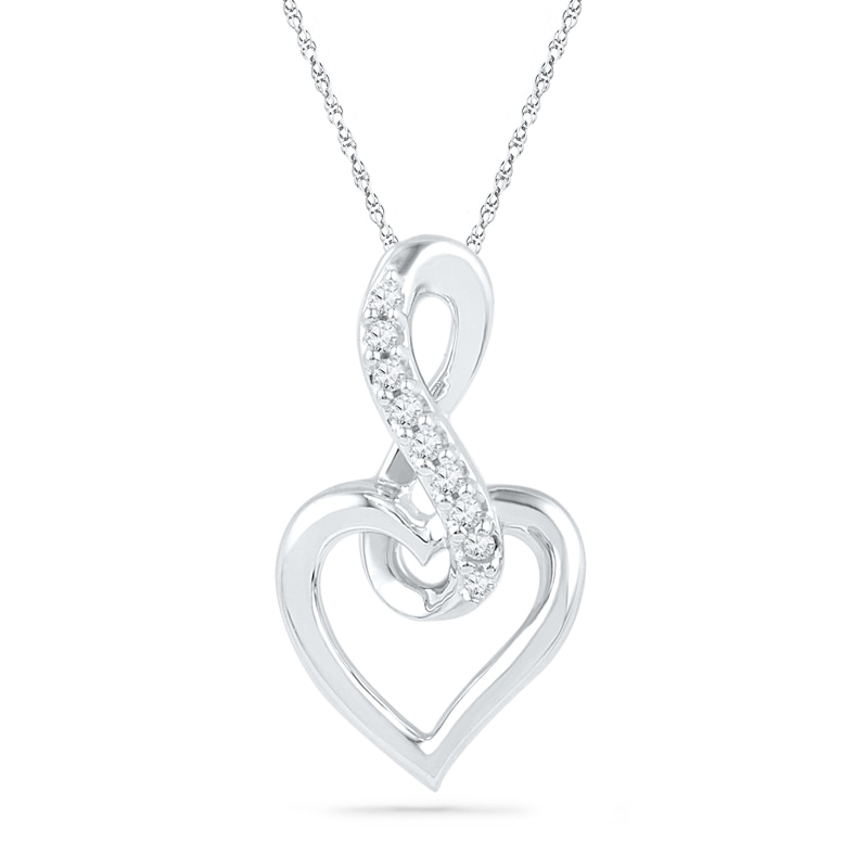 0.05 CT. T.W. Diamond Infinity Symbol with Heart Pendant in 10K White Gold|Peoples Jewellers