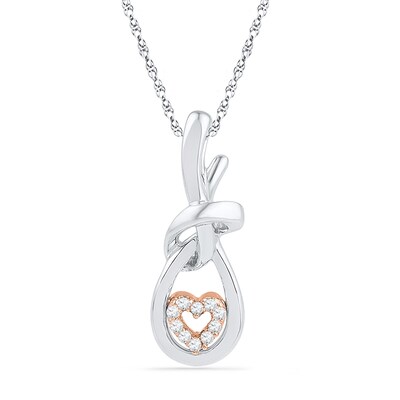 Diamond Accent Heart with Knot Pendant in Sterling Silver and 10K Rose Gold