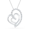 Thumbnail Image 0 of 0.10 CT. T.W. Diamond Tilted Double Heart Pendant in 10K White Gold