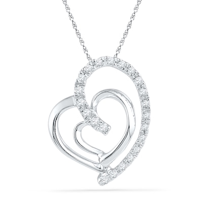 0.10 CT. T.W. Diamond Tilted Double Heart Pendant in 10K White Gold