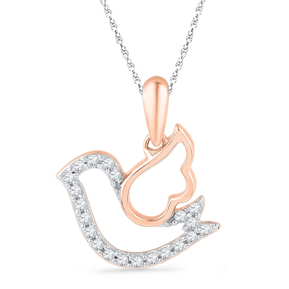 0.10 CT. T.W. Diamond Dove Pendant in 10K Rose Gold